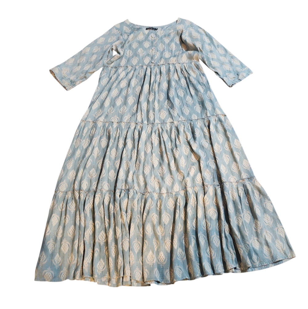 TOKO COLLECTION Blue and Cream Patterned Maxi Dress